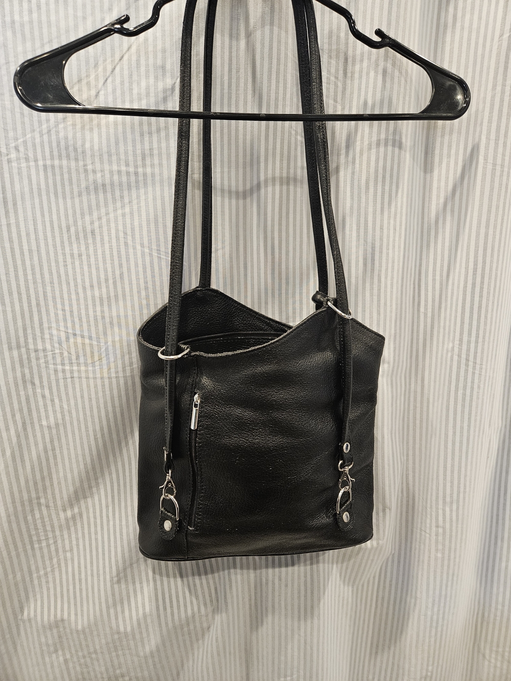 The Leather, Black Leather Purse Or Convert Backpack - Made In Italy